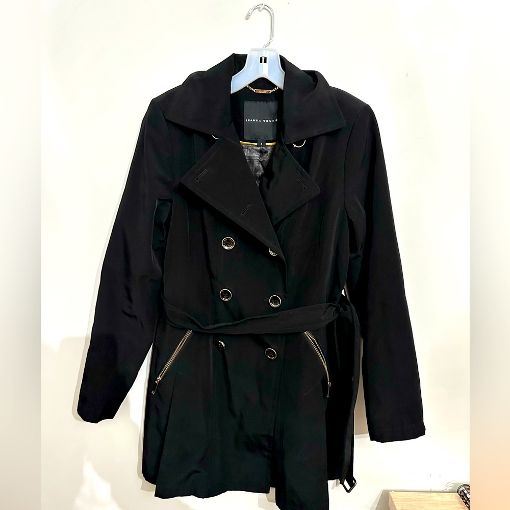 Ivanka Trump Trench Coat Flared Black Gold